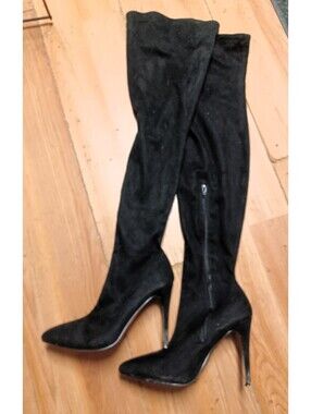 Anne Michelle over knee high boots women's size 10 stiletto heel black Hibiscus